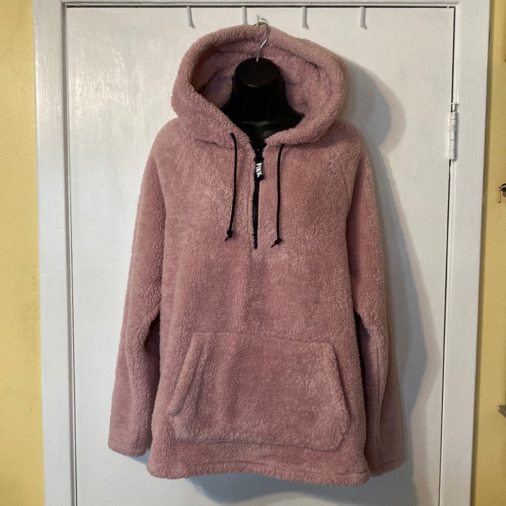 PINK Plush Ultra Soft Over-Over-Sized 1/4 Zip Hooded Sweater